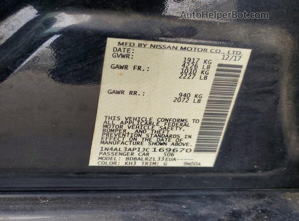 1N4AL3AP1JC169670 2018 NISSAN ALTIMA Черный Вид наклейки с VIN-кодом