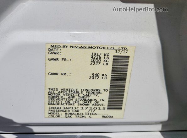 1N4AL3AP1JC171015 2018 NISSAN ALTIMA Белый Вид подкапотного пространства