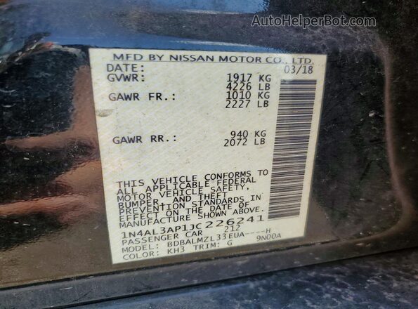1N4AL3AP1JC226241 2018 NISSAN ALTIMA Black Vista del compartimento del motor