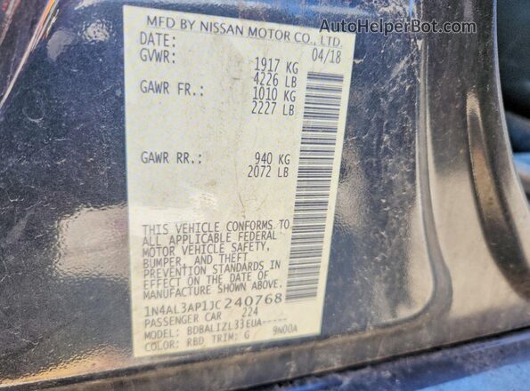 1N4AL3AP1JC240768 2018 NISSAN ALTIMA Black Вид підкапотного простору