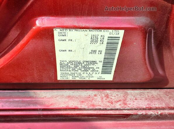 1N4AL3AP1JC251737 2018 NISSAN ALTIMA Red Vista del compartimento del motor
