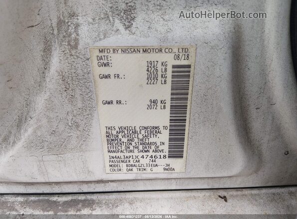1N4AL3AP1JC474618 2018 NISSAN ALTIMA White Widok komory silnika