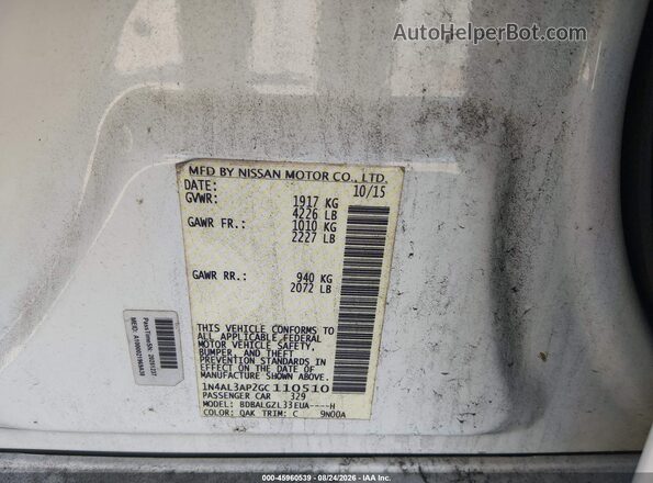 1N4AL3AP2GC110510 2016 NISSAN ALTIMA White Engine compartment view