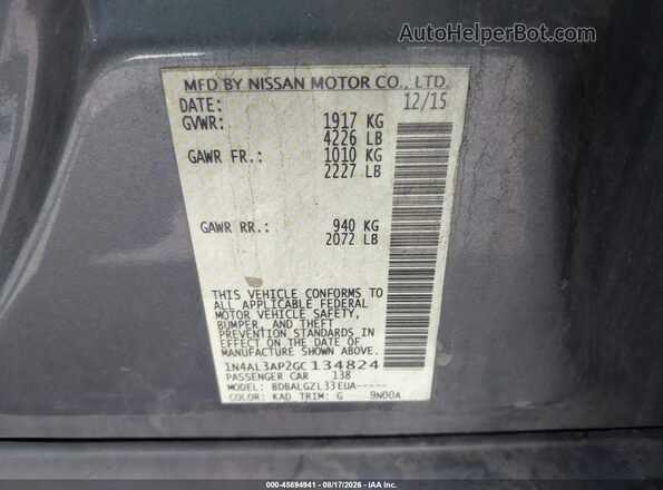 1N4AL3AP2GC134824 2016 NISSAN ALTIMA Gray Widok komory silnika