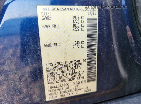 1N4AL3AP2GC143863 2016 NISSAN ALTIMA Blue Widok komory silnika