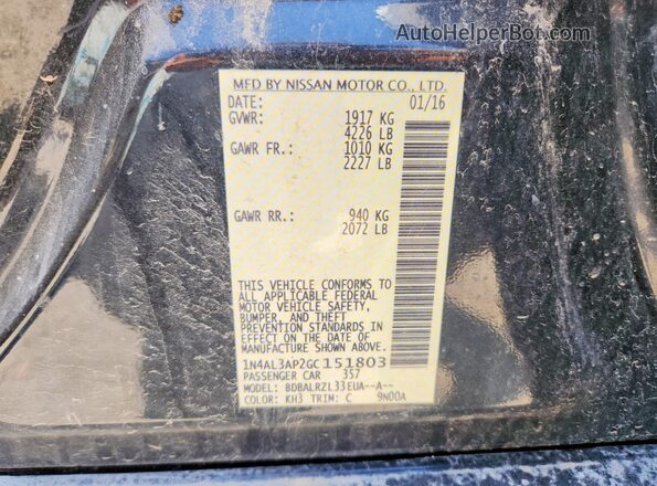 1N4AL3AP2GC151803 2016 NISSAN ALTIMA Black Widok naklejki z numerem VIN