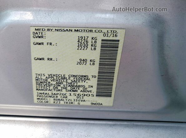 1N4AL3AP2GC156905 2016 NISSAN ALTIMA Silver Vista del compartimento del motor