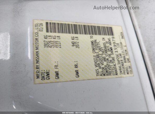 1N4AL3AP2GC159979 2016 NISSAN ALTIMA White Շարժիչի բաժամունքի տեսք