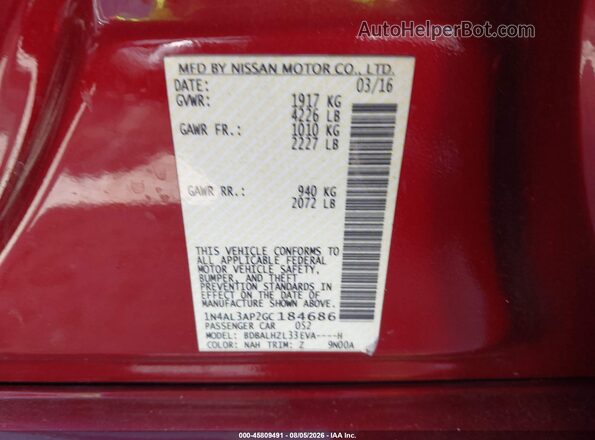 1N4AL3AP2GC184686 2016 NISSAN ALTIMA Red Widok komory silnika