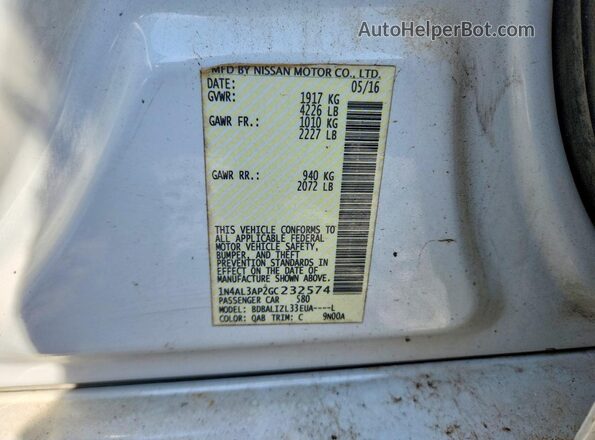 1N4AL3AP2GC232574 2016 NISSAN ALTIMA White Вид підкапотного простору
