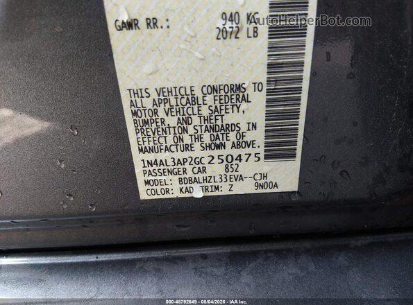1N4AL3AP2GC250475 2016 NISSAN ALTIMA Gray ძრავის განყოფილების ხედი