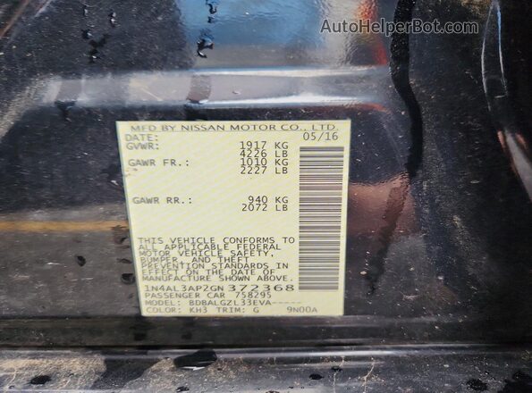 1N4AL3AP2GN372368 2016 NISSAN ALTIMA Black Widok naklejki z numerem VIN