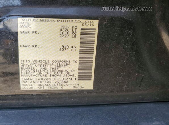 1N4AL3AP2GN373293 2016 NISSAN ALTIMA Black ძრავის განყოფილების ხედი