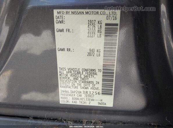 1N4AL3AP2GN383256 2016 NISSAN ALTIMA Серый Вид подкапотного пространства