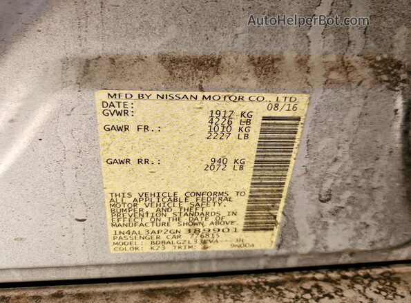 1N4AL3AP2GN389901 2016 NISSAN ALTIMA Silver Շարժիչի բաժամունքի տեսք