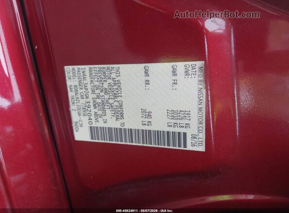 1N4AL3AP2GN392040 2016 NISSAN ALTIMA Red Widok komory silnika