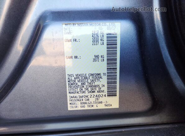 1N4AL3AP2HC224024 2017 NISSAN ALTIMA Gray Widok komory silnika
