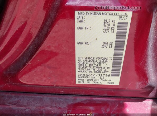 1N4AL3AP2HC231796 2017 NISSAN ALTIMA Красный Вид подкапотного пространства