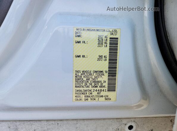 1N4AL3AP2HC244841 2017 NISSAN ALTIMA White Շարժիչի բաժամունքի տեսք