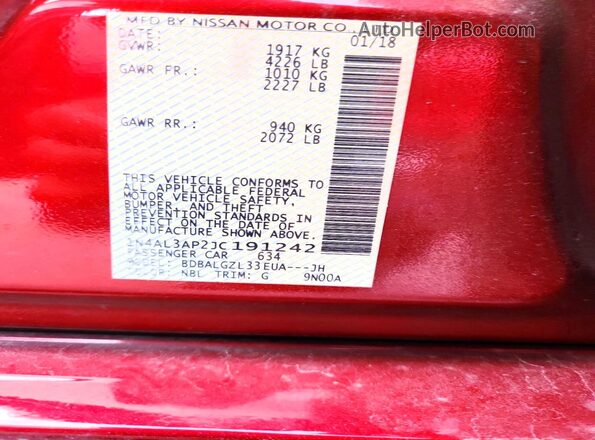 1N4AL3AP2JC191242 2018 NISSAN ALTIMA Red Engine compartment view