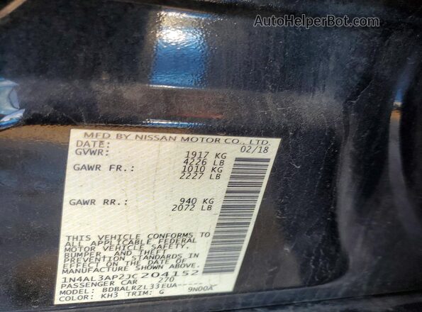1N4AL3AP2JC204152 2018 NISSAN ALTIMA Black Շարժիչի բաժամունքի տեսք