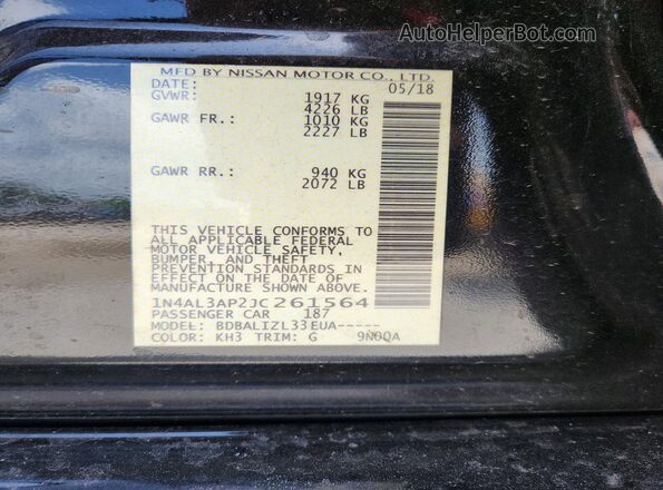 1N4AL3AP2JC261564 2018 NISSAN ALTIMA Black Widok komory silnika
