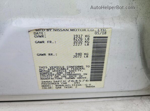 1N4AL3AP2JC264576 2018 NISSAN ALTIMA White Вид підкапотного простору