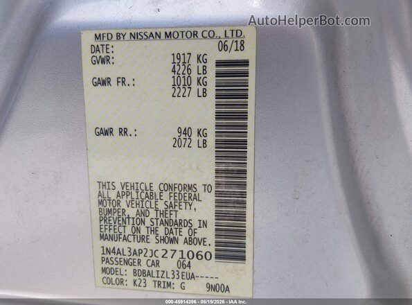 1N4AL3AP2JC271060 2018 NISSAN ALTIMA Silver Engine compartment view