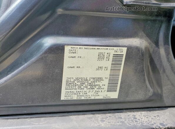 1N4AL3AP2JC273617 2018 NISSAN ALTIMA Gray ძრავის განყოფილების ხედი