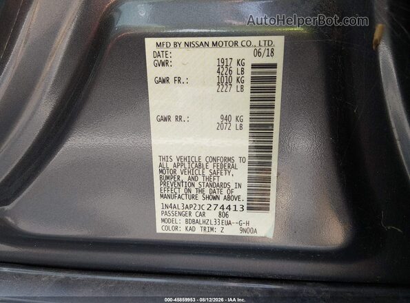 1N4AL3AP2JC274413 2018 NISSAN ALTIMA Серый Вид подкапотного пространства