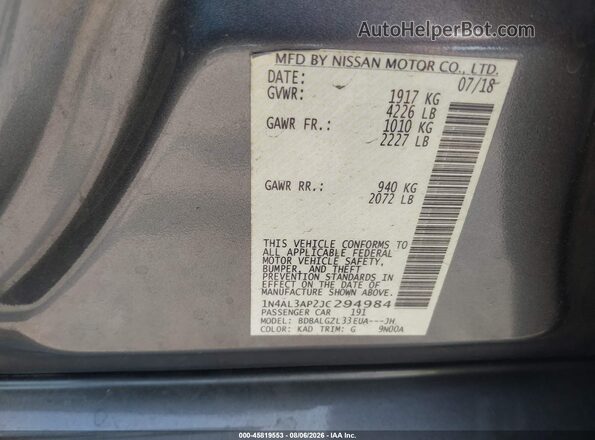 1N4AL3AP2JC294984 2018 NISSAN ALTIMA Gray Widok komory silnika