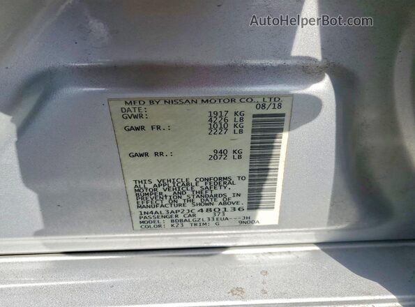 1N4AL3AP2JC480136 2018 NISSAN ALTIMA Silver Vista del compartimento del motor
