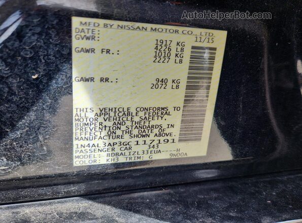 1N4AL3AP3GC117191 2016 NISSAN ALTIMA Black ძრავის განყოფილების ხედი