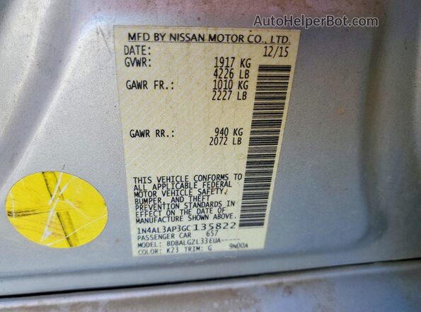 1N4AL3AP3GC135822 2016 NISSAN ALTIMA Silver Vista del compartimento del motor