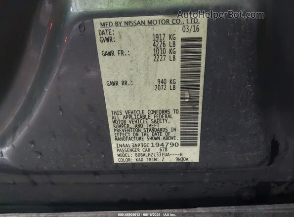 1N4AL3AP3GC194790 2016 NISSAN ALTIMA Gray Vista del compartimento del motor