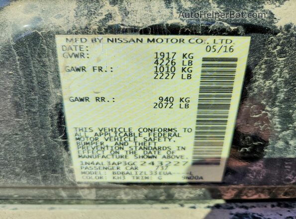 1N4AL3AP3GC243227 2016 NISSAN ALTIMA Black Շարժիչի բաժամունքի տեսք