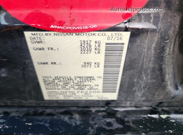 1N4AL3AP3GC262506 2016 NISSAN ALTIMA Black ძრავის განყოფილების ხედი