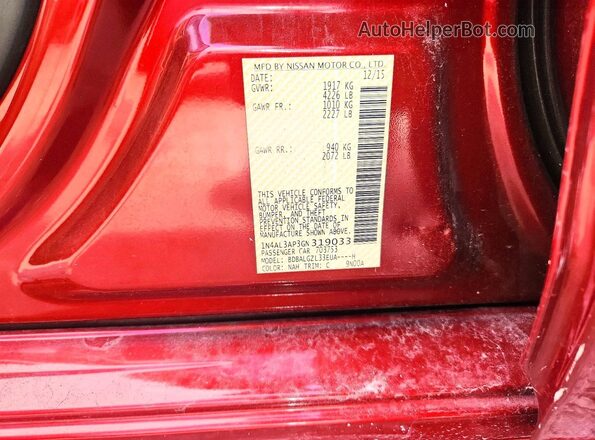 1N4AL3AP3GN319033 2016 NISSAN ALTIMA Red Вид підкапотного простору