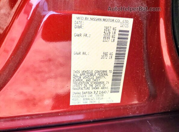 1N4AL3AP3GN321607 2016 NISSAN ALTIMA Burgundy Widok komory silnika