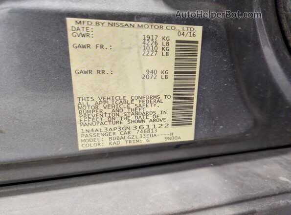 1N4AL3AP3GN361122 2016 NISSAN ALTIMA Gray Շարժիչի բաժամունքի տեսք