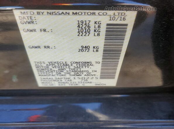 1N4AL3AP3HC150225 2017 NISSAN ALTIMA Black Vista del compartimento del motor