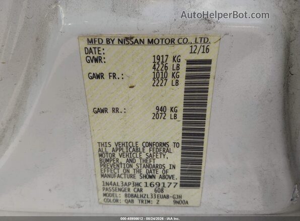 1N4AL3AP3HC169177 2017 NISSAN ALTIMA Белый Вид подкапотного пространства