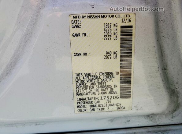 1N4AL3AP3HC175206 2017 NISSAN ALTIMA White Widok komory silnika