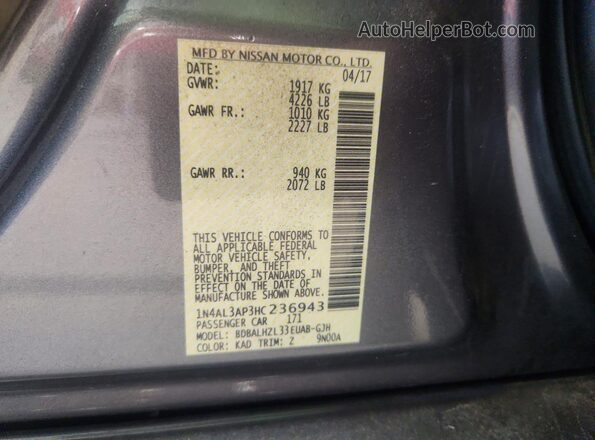 1N4AL3AP3HC236943 2017 NISSAN ALTIMA Brown Vista del compartimento del motor