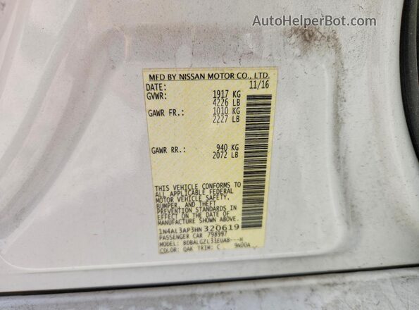 1N4AL3AP3HN320619 2017 NISSAN ALTIMA Белый Вид подкапотного пространства