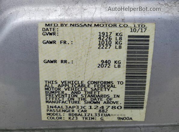 1N4AL3AP3JC124780 2018 NISSAN ALTIMA Silver Շարժիչի բաժամունքի տեսք