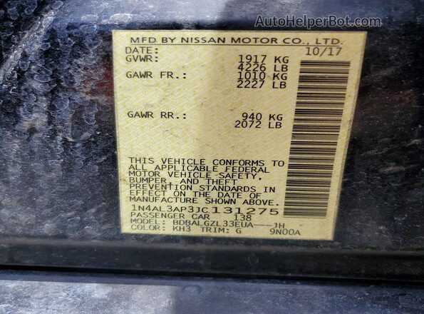 1N4AL3AP3JC131275 2018 NISSAN ALTIMA Black Շարժիչի բաժամունքի տեսք