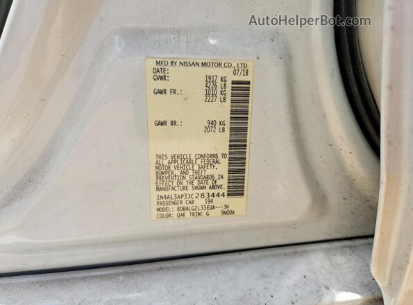 1N4AL3AP3JC283444 2018 NISSAN ALTIMA White Engine compartment view