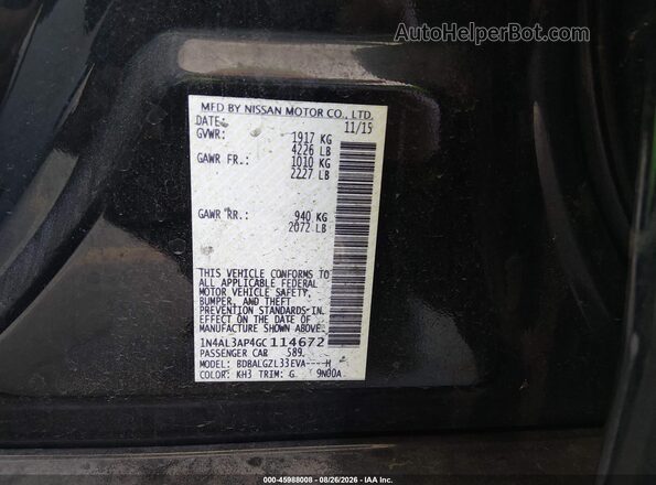 1N4AL3AP4GC114672 2016 NISSAN ALTIMA Black Widok komory silnika