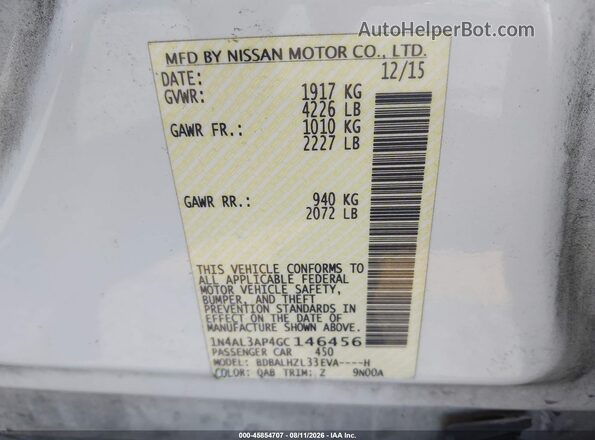 1N4AL3AP4GC146456 2016 NISSAN ALTIMA White Вид підкапотного простору